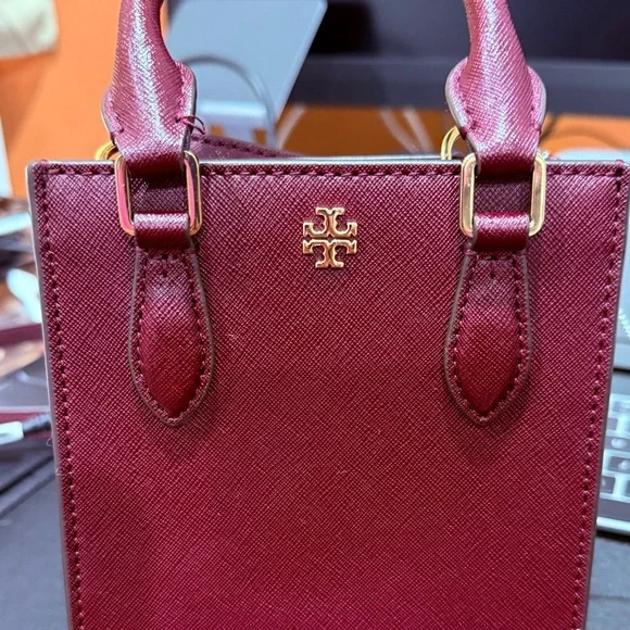 Perfect for Fall - Tory Burch NWT Burgundy Mini Bag - Emerson Mini Shopper - Picture 5 of 7